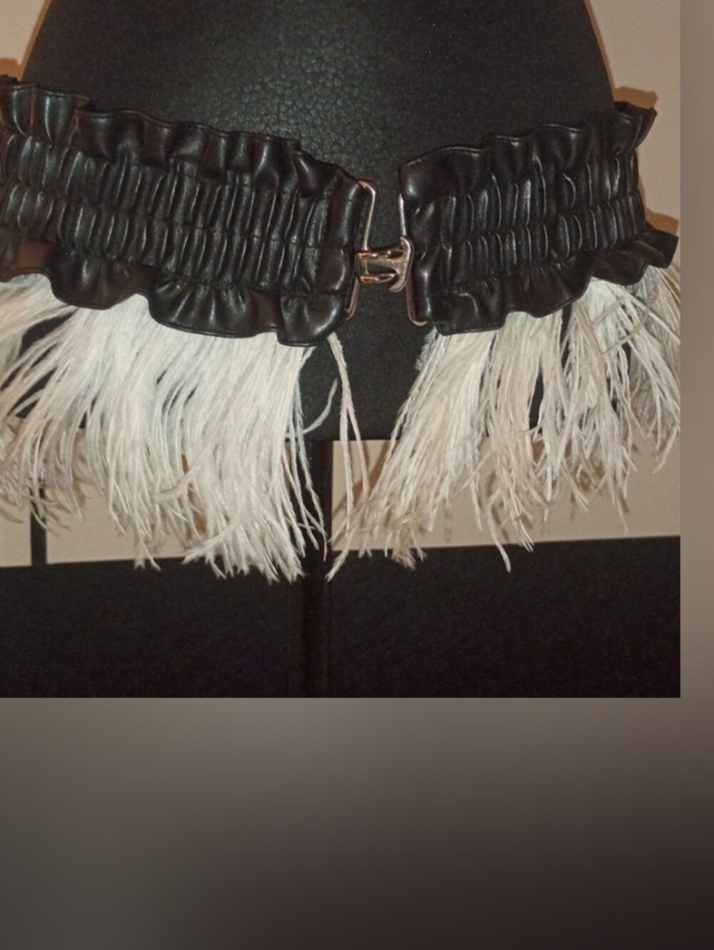 Black Pleather Feather Accent Waist Belt/Sexy Skirt - Women's Accessory M/L